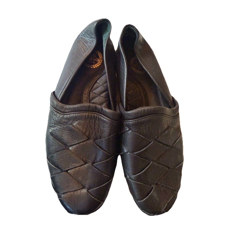 L. B. EVANS Men's 7.5 M Woven Slippers Shoes  Black Leather Comfort Slip On